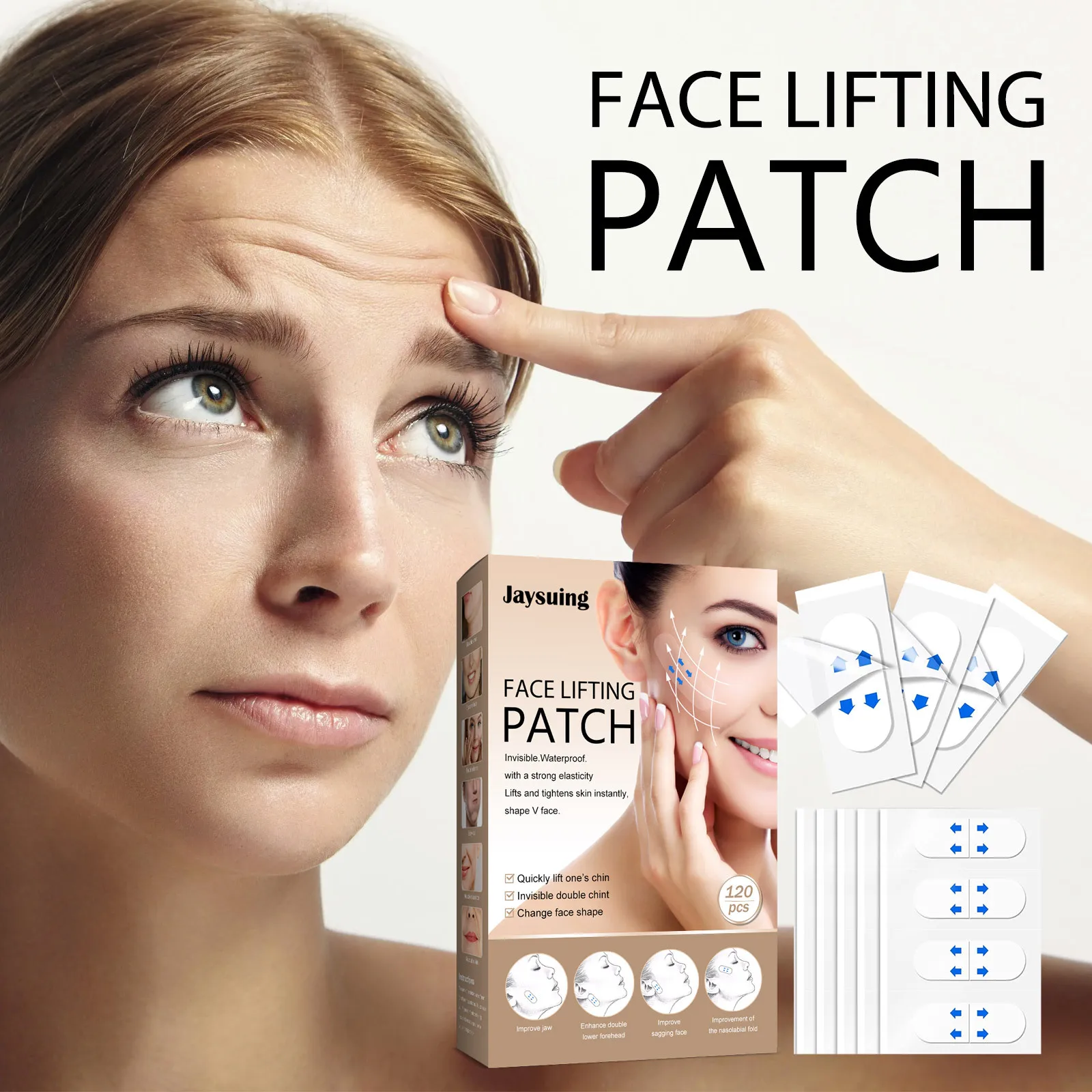 Jaysuing 120pcs Invisible Lifting Face Stickers V Shaping Double Chin Skin Lifting Firming Nasolabial Fold Remover Instant Slim