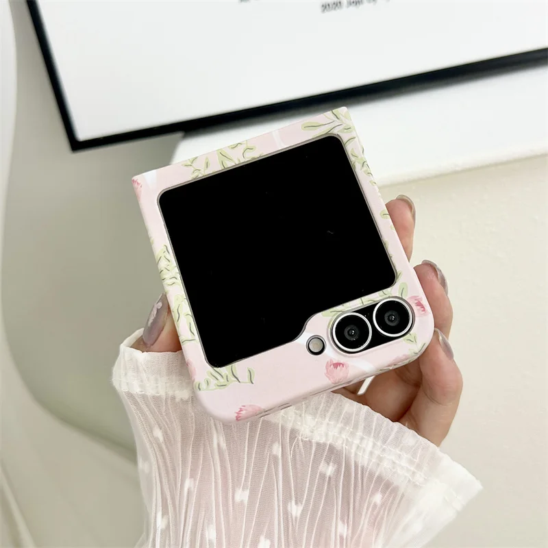 Чехол для телефона с розовым цветком розы для Samsung Z Flip Hard Cover для Galaxy Z Flip5 Flip6 Flip4 Flip3 5G Fashion Cute