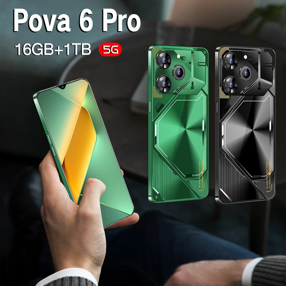 New Pova 6 Pro Smartphone 6.8inch Full Screen 4G/5G Global Version Cell Phone 16TB+1TB 6800mAh Mobile Phones 108MP Celulares