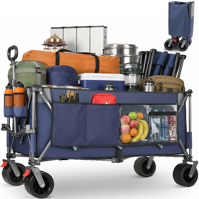 XXXL Strandkar, Grote Wielen, 300L, 250KG, Opvouwbare Kar met Extra Brede 17x10cm Wielen, Geschikt voor Alle Soorten Ondergrond, Robuust Metalen Frame, 360° Draaibaar ° Draaiende voorwielen, 600D