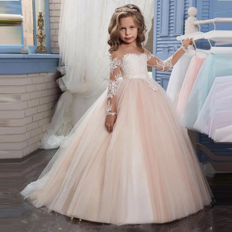 

Bridesmaid Custom Dress Girls Children Long Lace Princess Party Wedding Children's Dress Clothes for Teenager 10 12 Years C27151