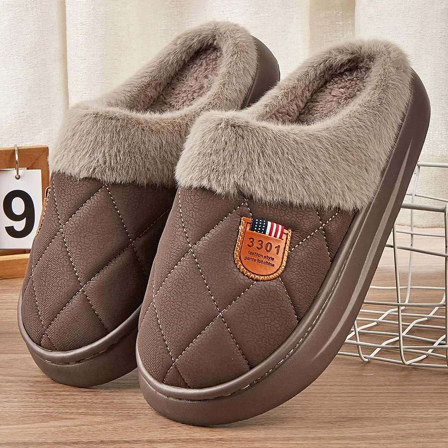 Men House Slippers Eva Platform Memory Foam Plaid Warm Indoor Shoes Soft Non-slip Winter Plush Bedroom Slippers Furry Luxury