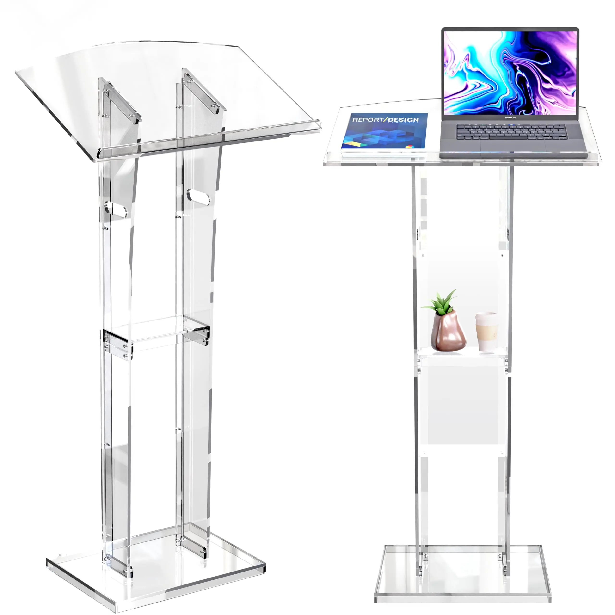 Acrylic Podium Pulpit Stand | Modern Deisgn Portable Classroom Lectuern | Professional Use | Conference Church Speeches Weddings