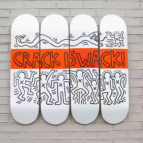 Crack is Wack Skateboard Wall Art Graffiti Skate Deck Mural Wall Hanging Decorative Board for Bar Pub Club Man Cave Decor