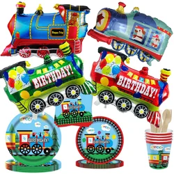 Train Party Decor Balloon Tableware Paper Plates Cup Napkins Aboard Railroad Cars Kid Birthday Dinnerware Trains Balloon Supplie