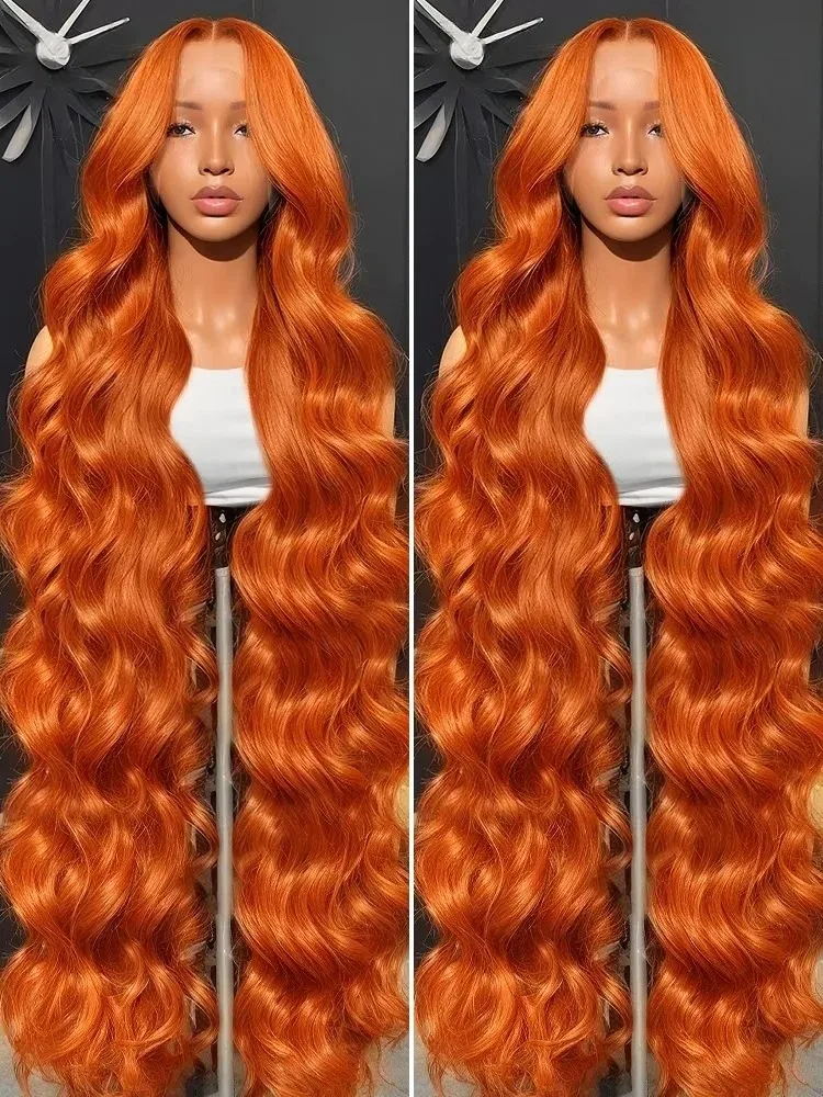 Ginger Orange Body Wave 13x5 Lace Front Wigs 100% Human Hair Lace Frontal Wig Pre Plucked Hd Transparent Lace 350 Colored Wig