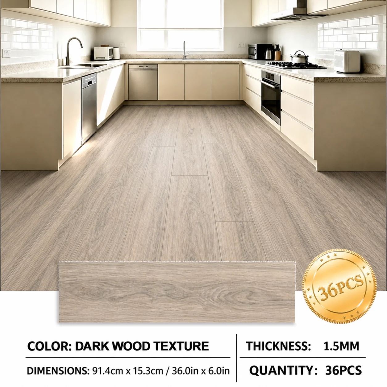 36 Pezzi Piastrelle Pavimento PVC Autoadesive 90×15cm Effetto Legno, Rivestimento Vinile Impermeabile e Resistente all'Usura, Adesivi Murali Decorativi per Soggiorno, Camera da Letto, Cucina, Bagno,