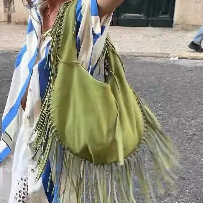 Hobos en daim vintage pour femmes, sacs à main bohèmes à pampilles, grande capacité, sac fourre-tout, automne et hiver, grands sacs à main shopper