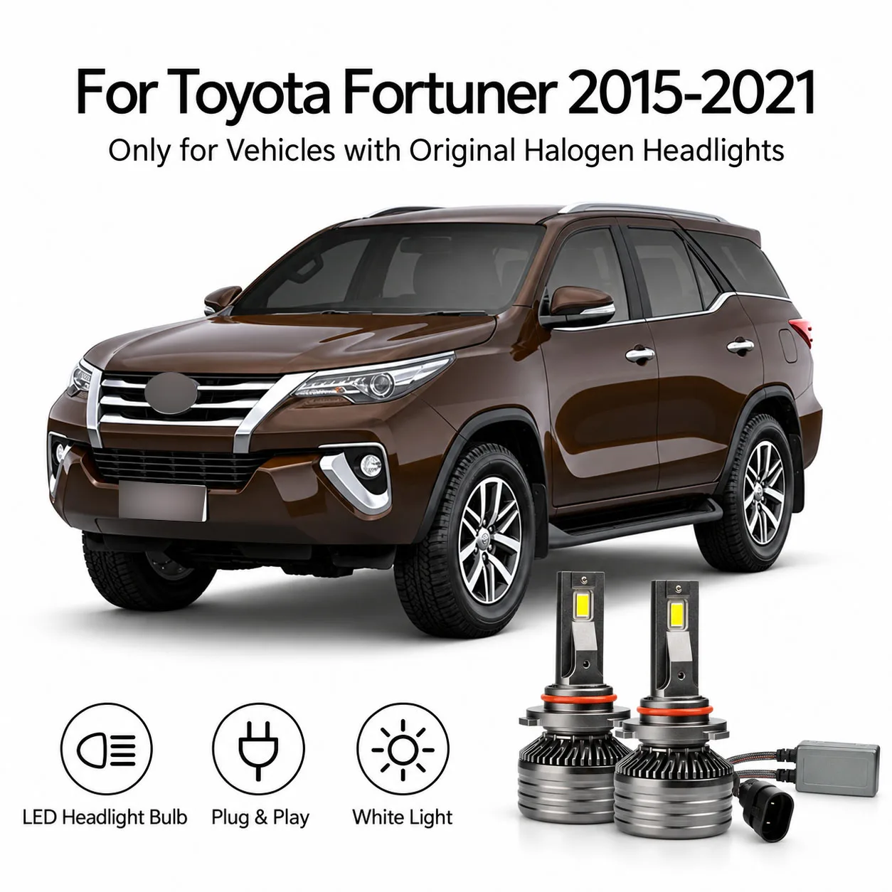 9012 HIR2 LED Headlight Bulbs for Toyota Fortuner 2015-2021 High Low Beam Car Headlamp Replacement Halogen Models Only