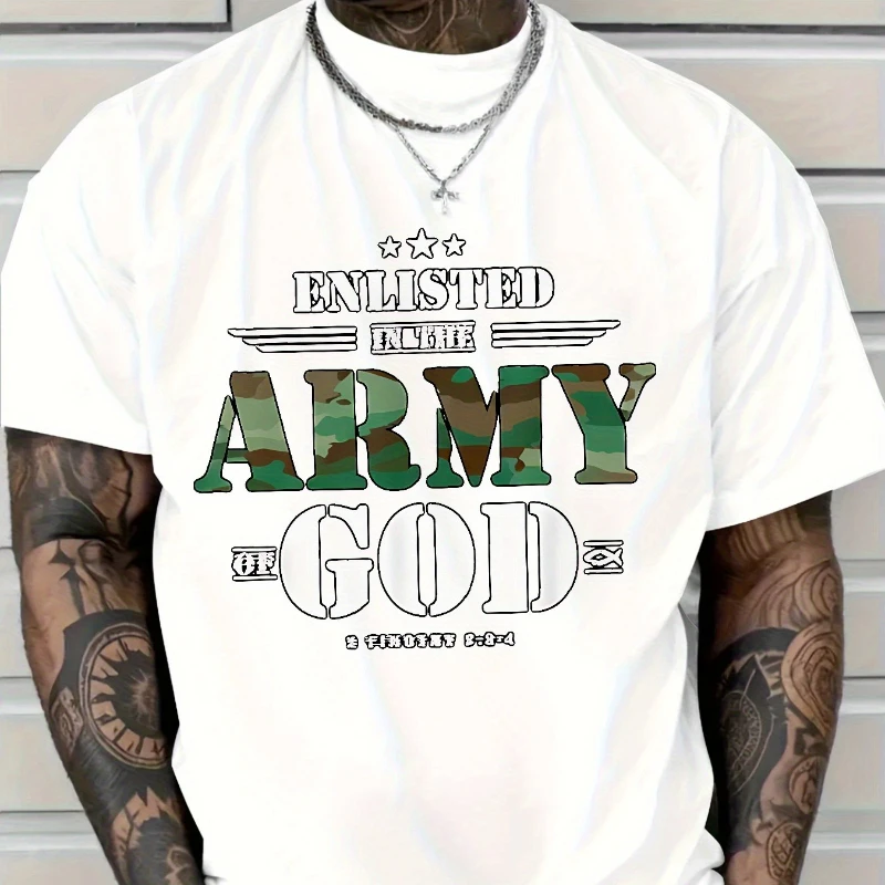 

Мужская хлопковая повседневная футболка с камуфляжным принтом Enlisted Army of God, футболка из чистого хлопка, всесезонная, комфортная, религиозная, G