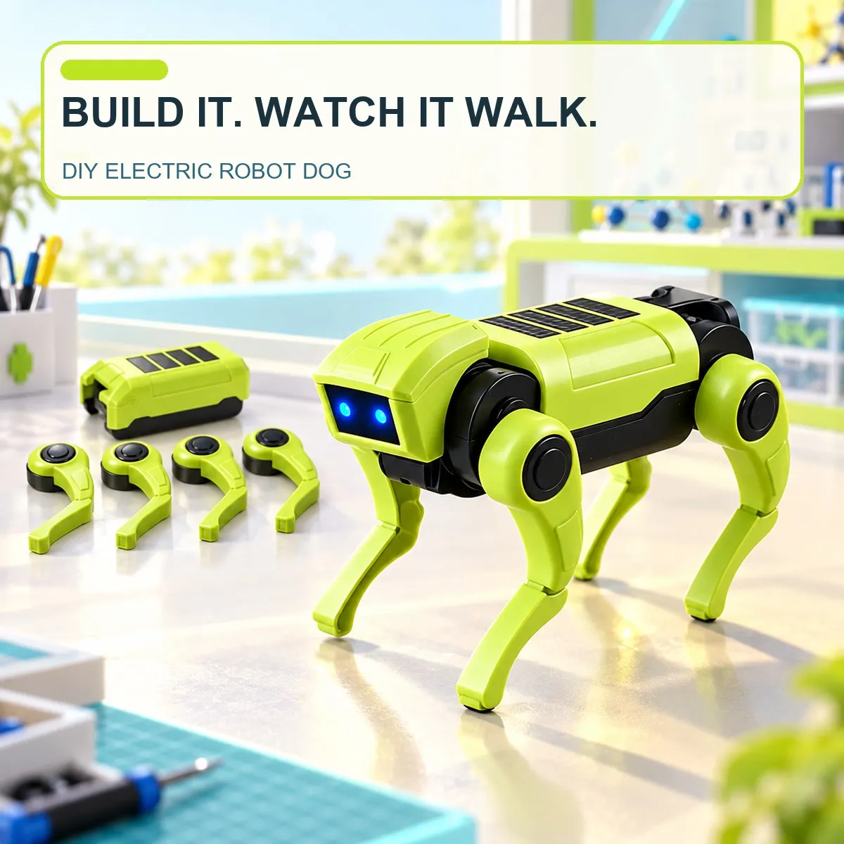 Electric Robot Dog for Kids, STEM Science Experiment Building Kit, Walking Quadruped Robot Toy with , Educational Assembly Model
