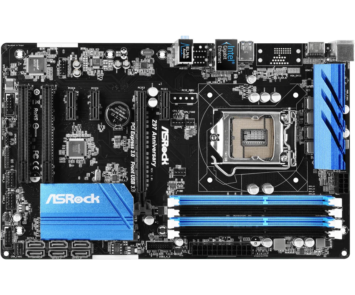 Imagem -02 - Asrock-motherboard Z97 Aniversário Lga 1150 Intel Z97 Xddr3 32gb Hdmi Usb 3.1 Atx Suporta 5ª Geração Núcleo Intel I7i5i3 Cpu