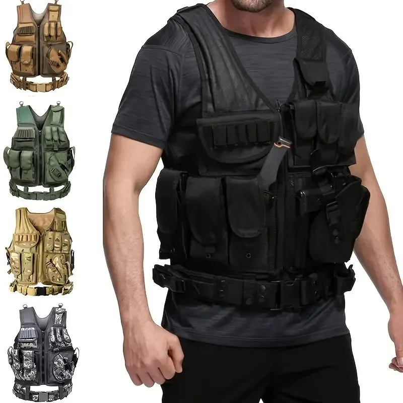 Nylon Molle Vest Adjustable Combat Body Armor Vests Multi-Pocket Mesh Vest Hunting Outdoor CS Game Airsoft Training Jacket
