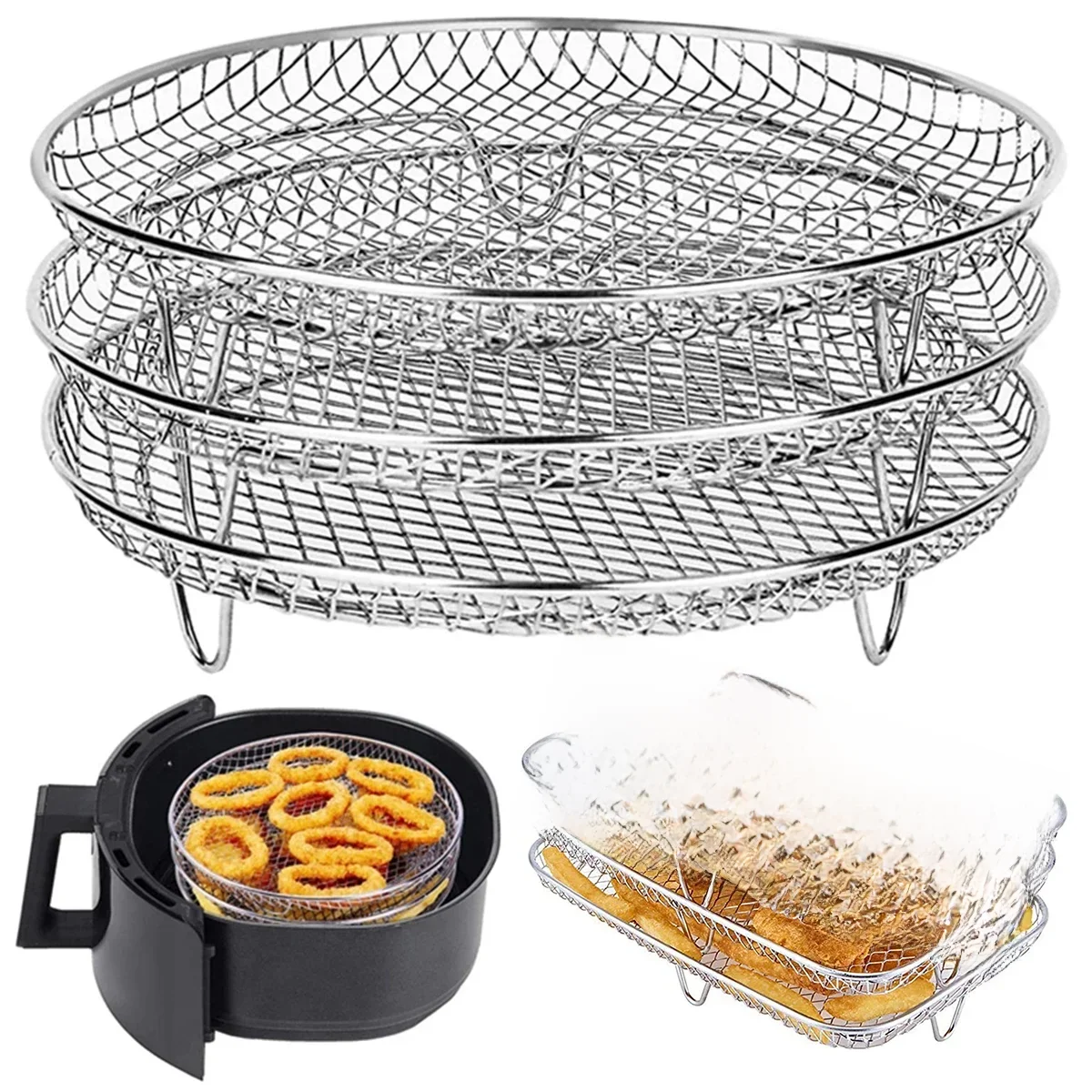 Support de rôtissage Compatible avec la plupart des accessoires de friteuse à Air, support de friteuse à Air en acier inoxydable, support de rôtissage à vapeur