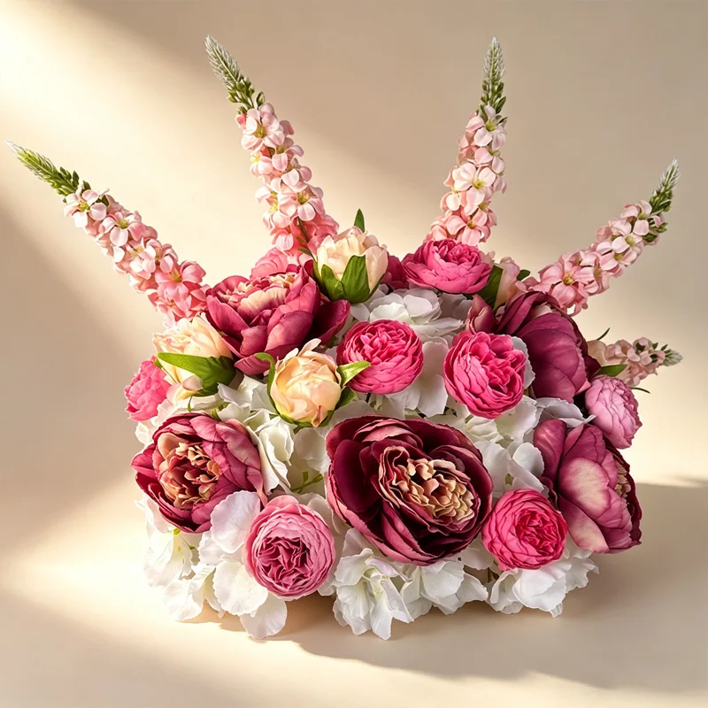 

15.75in Magenta & Blush Peony Flower Bouquet, Artificial Floral Centerpiece for Bridal Shower Party & Home Decoration