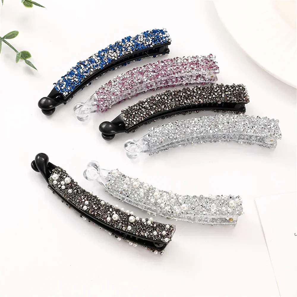 Kryształowa perła klips do kucyka prosta wsuwka kucyk Holer Claw Grip zacisk Rhinestone plastikowe bananowe spinki do włosów akcesoria do włosów — zdjęcie 2