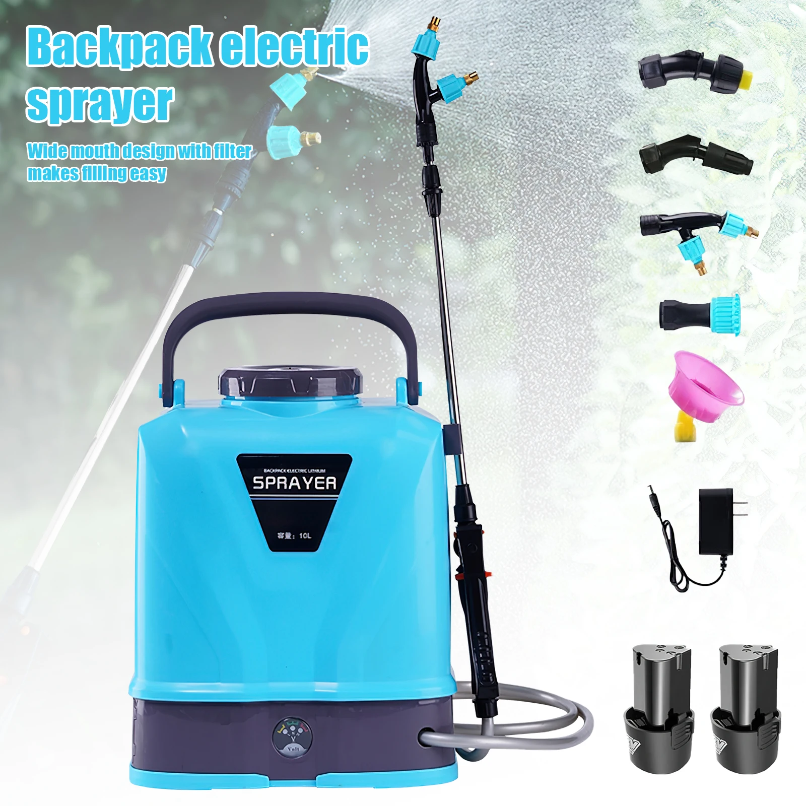 10L Electric Sprayer Large Capacity Suitable for Gardens Lawns and Irrigation Backpack Sprayer 5 Nozzles With Telescopic Wand, Portable Plant Watering & Cleaning Spray Pump