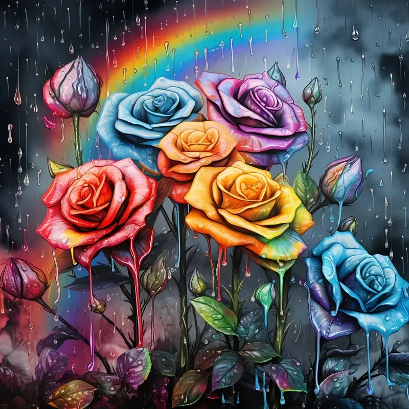 Sunature Diamond Painting Art Full Square Round Drills Rainbow Rose Diamond Painting Kit