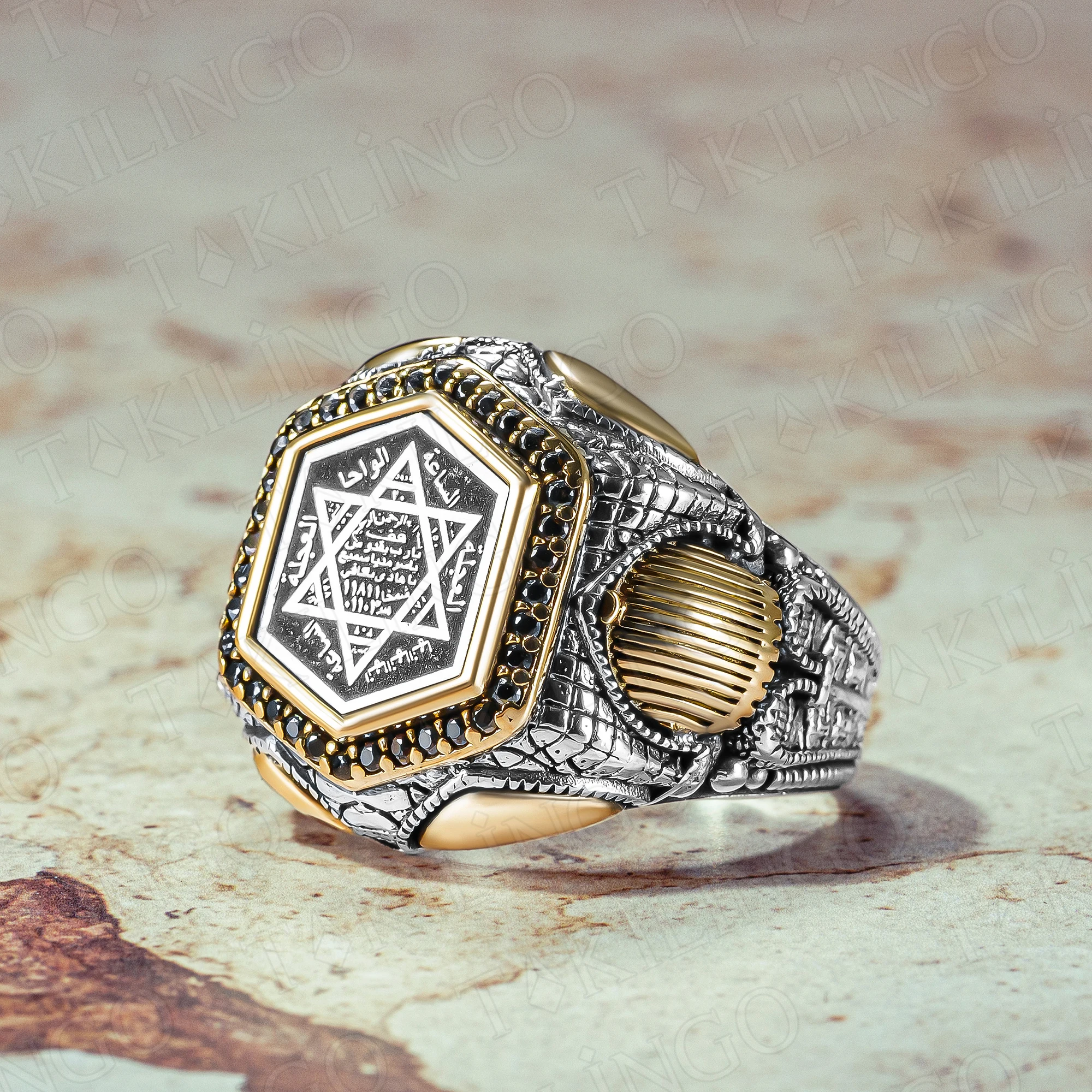 

Stamped Solid 925 Sterling Silver Seal Of Solomon Men's Ring With Zircon Stone Ring Religious Ring Star of David