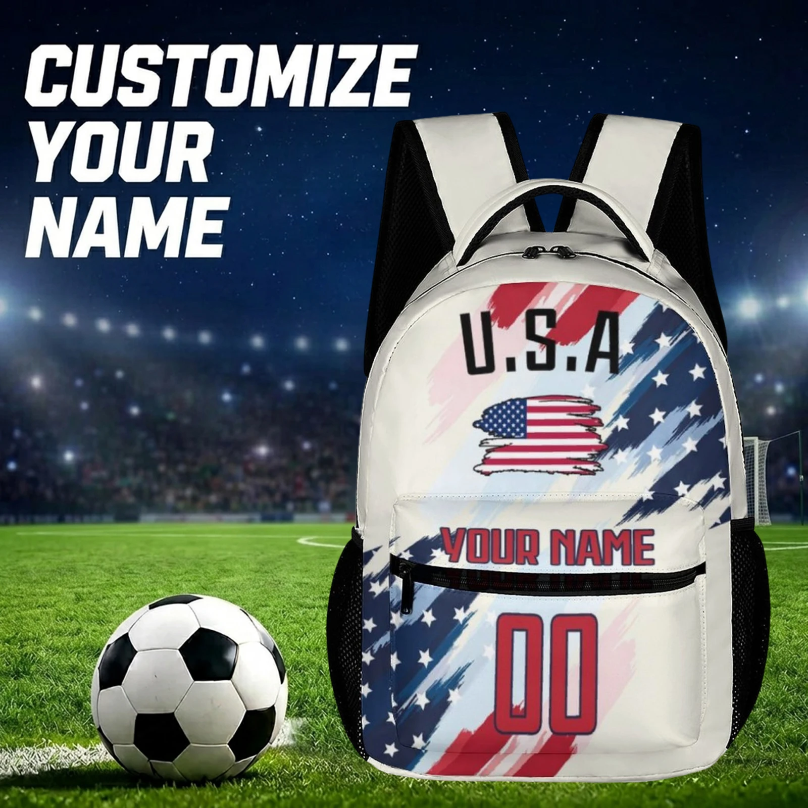 Kids USA Backpack Cutsom Name Number Soccer National Team America BookBags Student Schoolbag Travel Casual Daypack