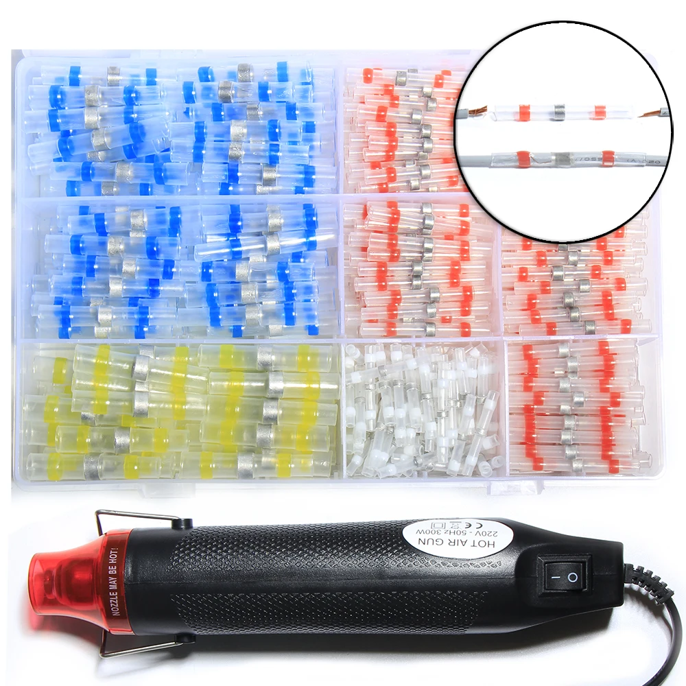 500PCS Heat Shrink Tubing Cable sleeve Wire connector with Industrial Hot Air Gun Thermal Blower Heat Gun for Soldering Wrapping