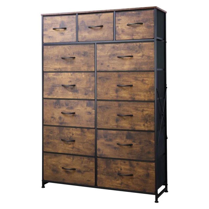 GALAXHERO طويل القامة مضمد 13 درج تخزين النسيج المنظم الصدر خزانة غرفة النوم إطار فولاذي قوي الخشب العلوي ريفي الخشب الحبوب