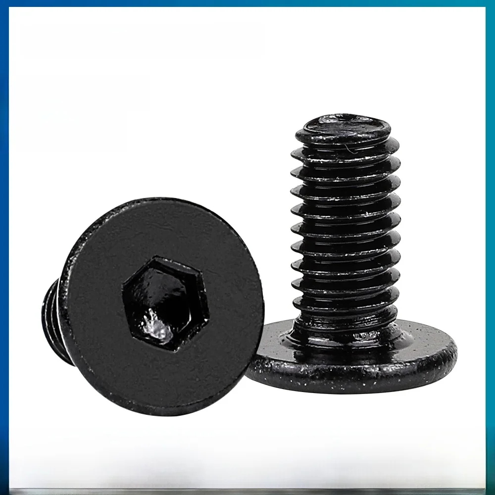 NINDEJIN vis à métaux à tête plate Ultra mince à douille hexagonale noir 304 acier inoxydable M2 M2.5 M3 M4 M5 M6 M8 boulons à tête Allen