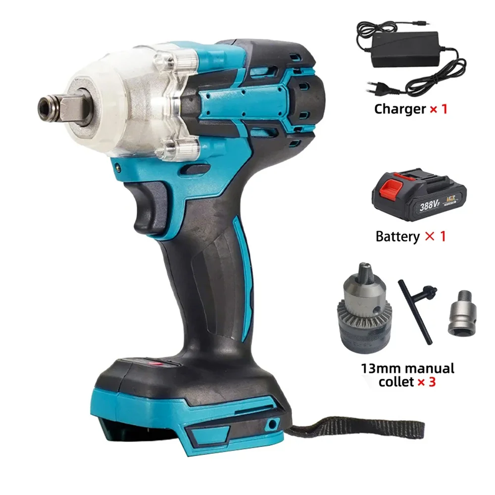 520N.m Torque Brushless Electric Impact Wrench Cordless Wrench Screwdriver Drill Function Power Tools With Battery EU Plug