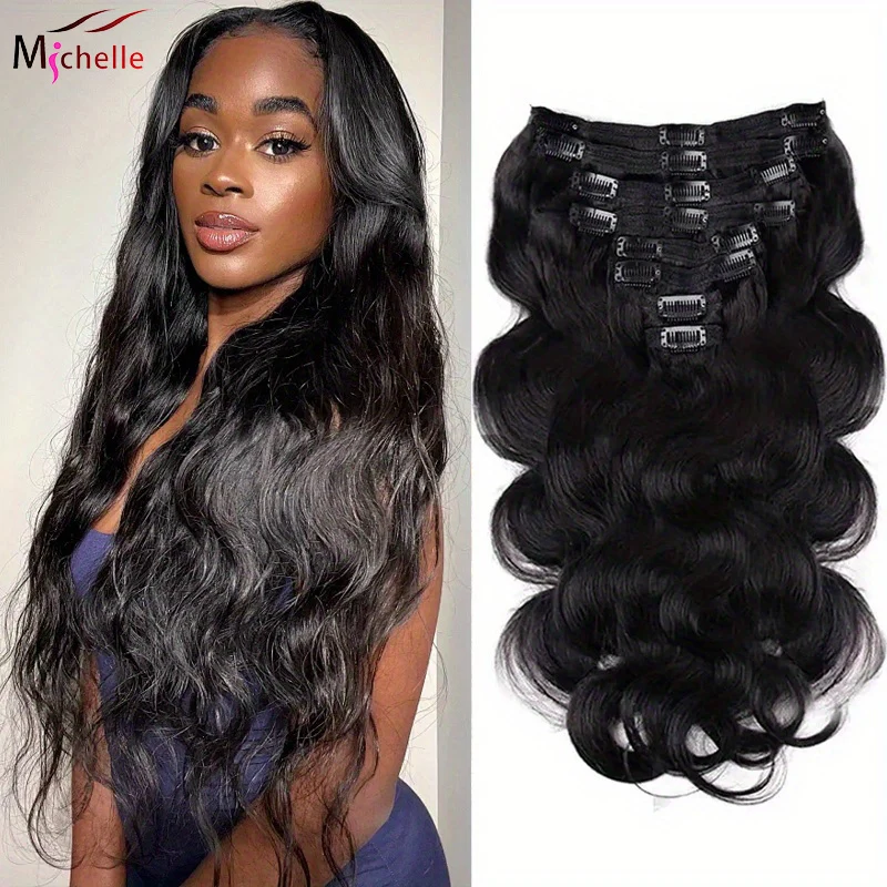 

Заколка для наращивания человеческих волос объемной волны, 120 г, натуральный черный цвет, бразильские девственные волосы на всю голову, 8 шт., с 18 зажимами для женщин