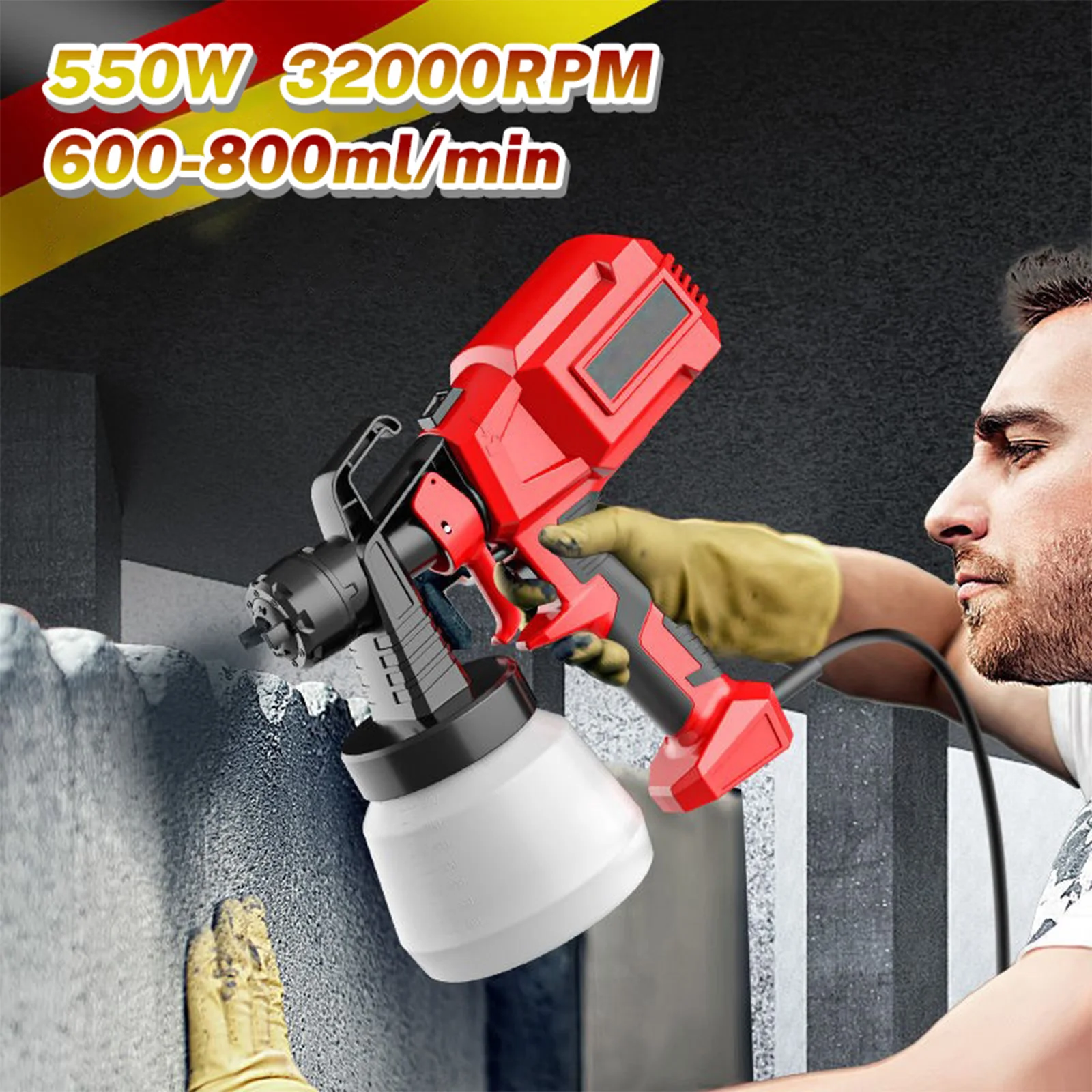 1200ML Electric Spray Gun High Power Paint Sprayer Auto Paint Pistol Furniture Steel Coating Airbrush Easy Paint Sprayer EU Plug