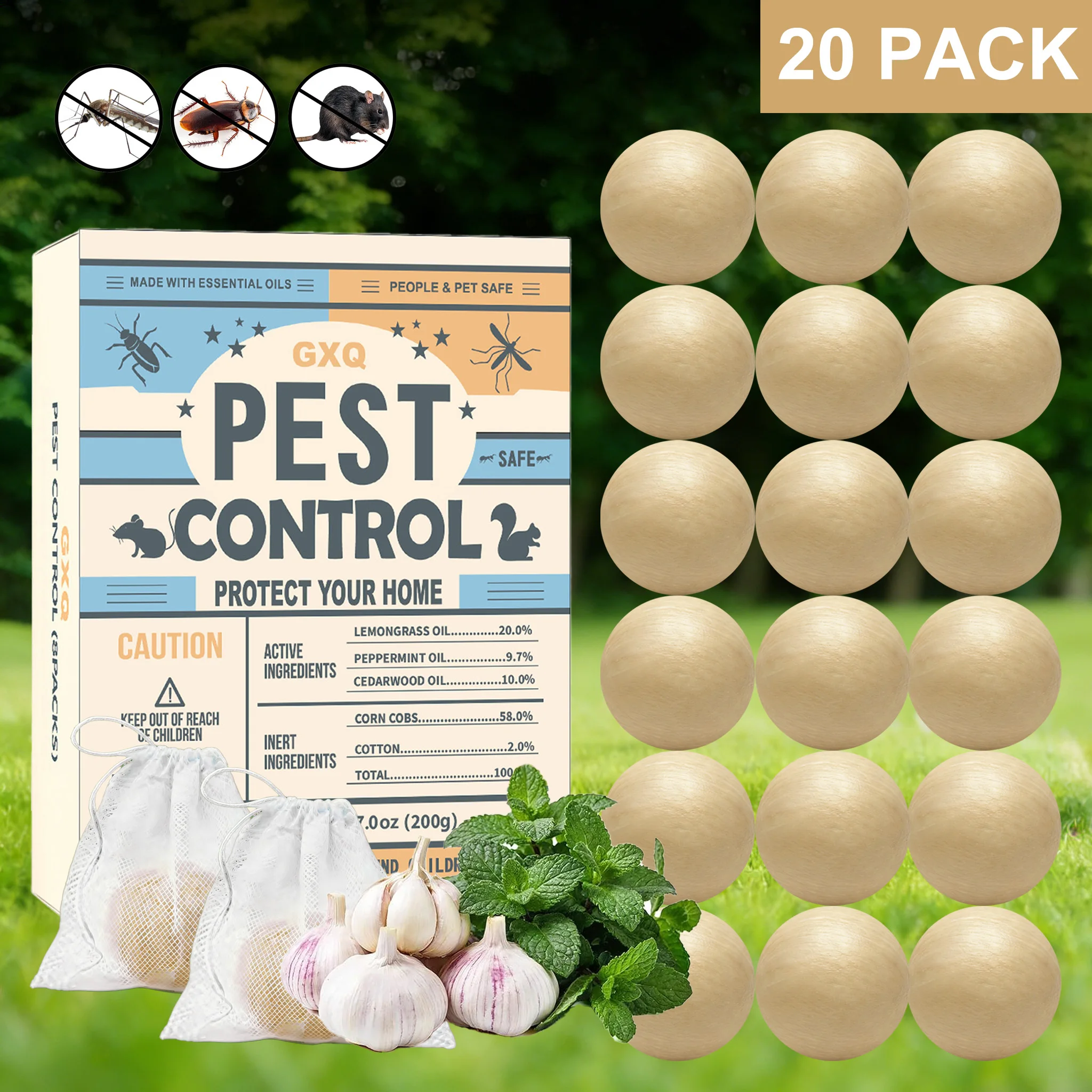 20 Pcs Natural Pest Repellent Balls Effective Against Mice Ants Cockroaches Spiders Moths for Home Kitchen Garden Indoor Outdoor