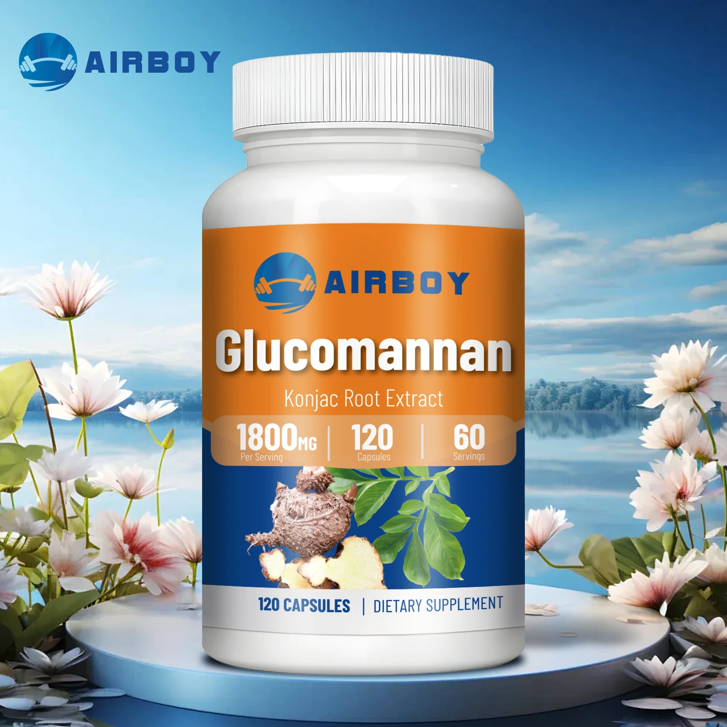 Glucomannan 1800mg - Natural Fiber Source, Energy Management - 120 Capsules