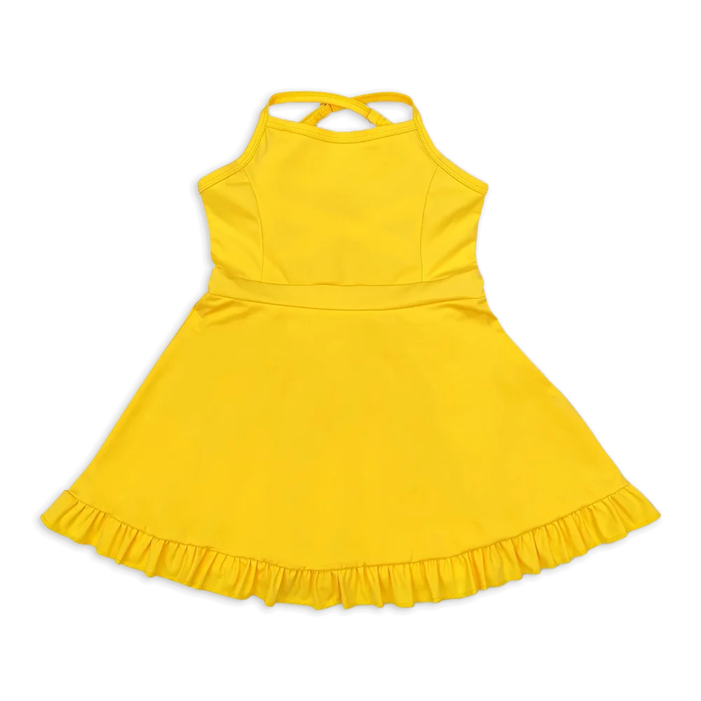 

S0455BBaby Girls Summer Swimsuits Baby Girls Yellow Athletic Active Wear Knee Length Dresses