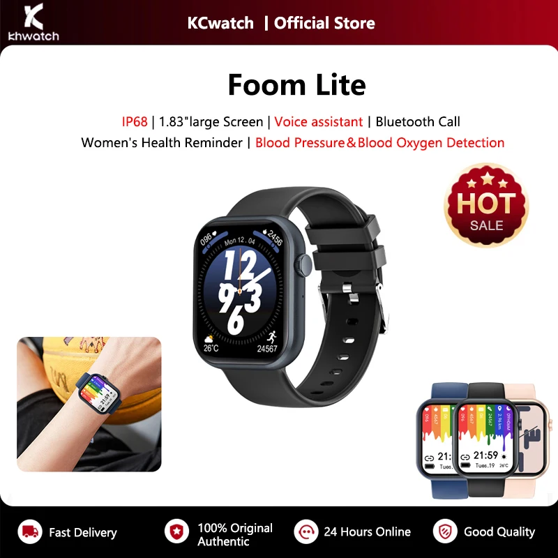 KHwatch FoomLite Man 1.83 "ساعات رجالي IP67 ساعات رياضية مقاومة للماء BT5.0 دعوة ضغط الدم والأكسجين في الدم لصبي رجل في سن المراهقة