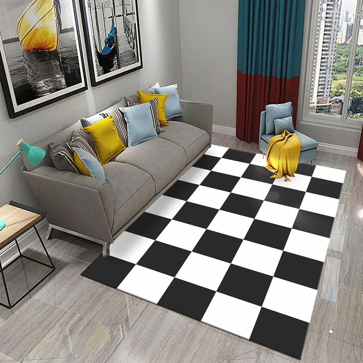 Czarno-biała szachownica Plaid dywan styl marokański salon dywan do sypialni nowoczesne 3d geometria wejście wycieraczki gospodarstwa domowego — 2