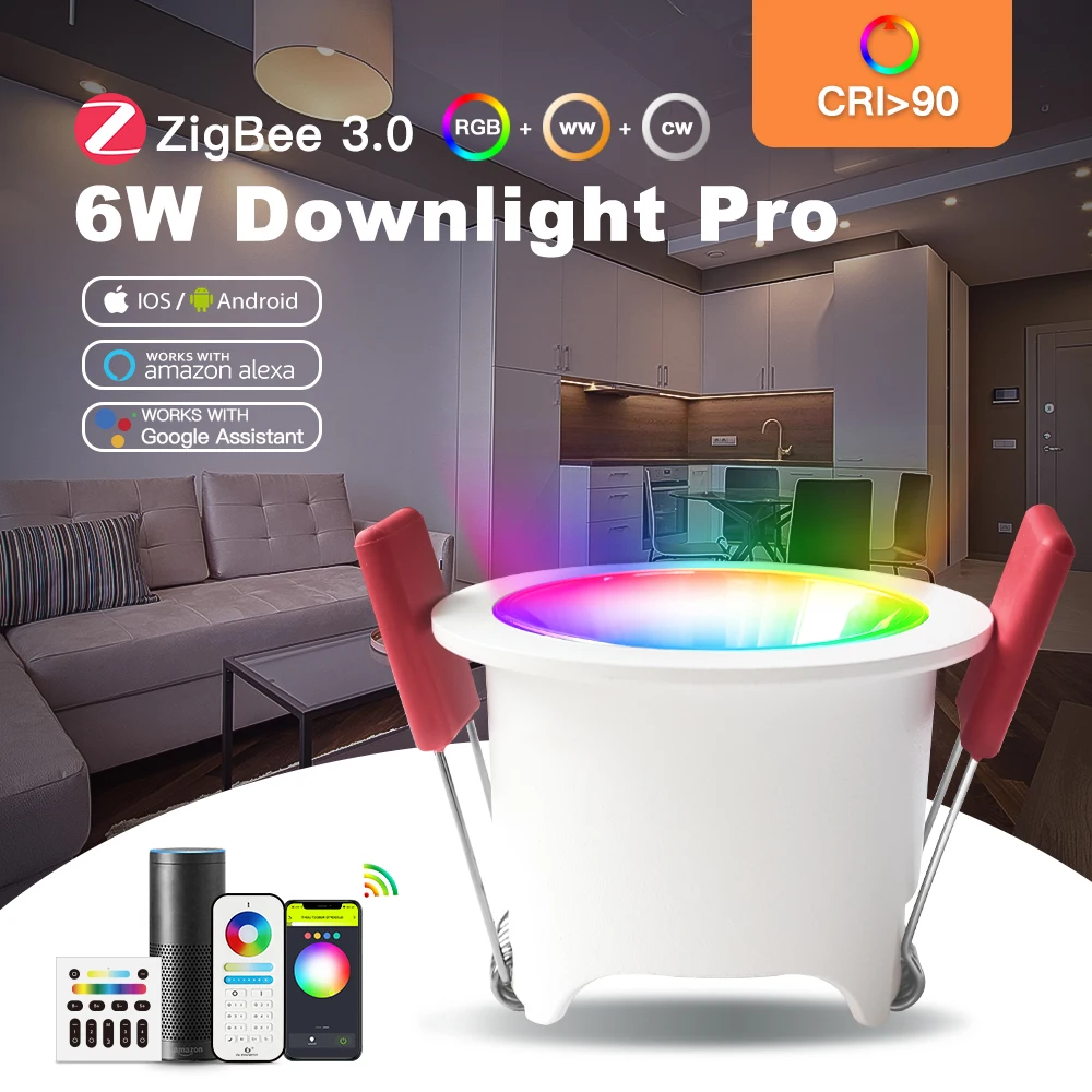 GLEDOPTO ZigBee 3.0 RGBCCT LED Downlight CRI 90+ SmartHome Ceiling Light Recessed Lighting App Voice Remote Control ZigBee2mqtt