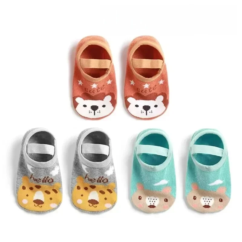 3/1 paires de chaussettes pour enfants, douces * chaussettes antidérapantes pour bébés et tout-petits, chaussettes de sol mignonnes de dessin animé pour petites filles