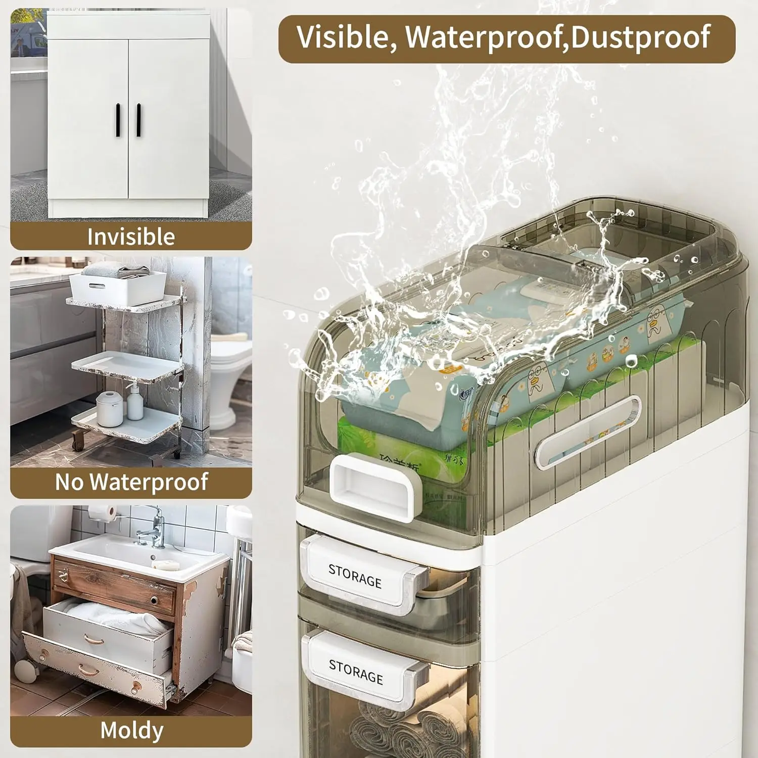 خزانة تخزين رفيعة للحمام وغرفة النوم ذات فجوة ضيقة - زيادة مساحة، صندوق تنظيم تخزين موفر للمساحة #4