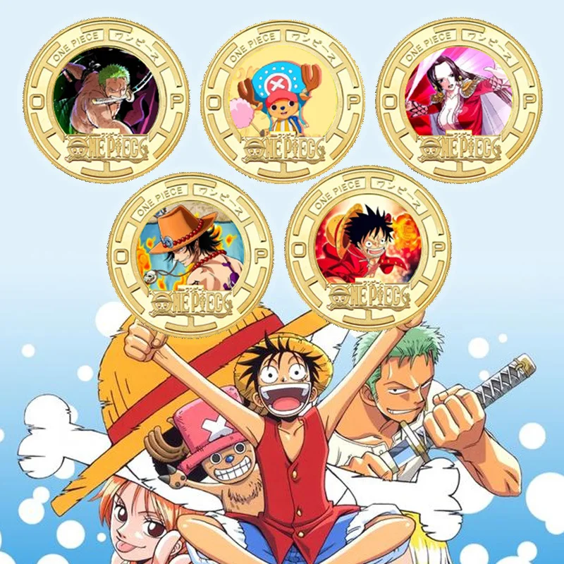 Hot One Piece Anime Coin Luffy Zoro Gold Plated Metal Commemorative Coin Collectible Periphery Anime Fans Kids Birthday Gift