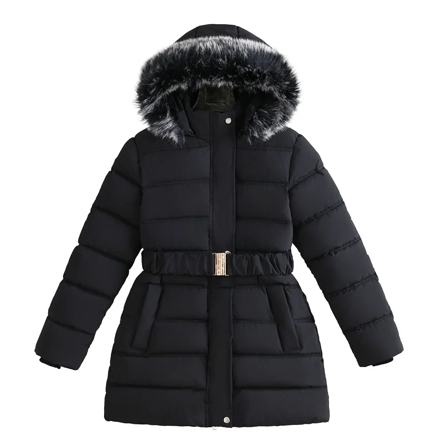 

children's cotton coat Winter fleece-lined and thickened warm down jacket Hooded jacket for girls age 5-12 Casualmid-length coat