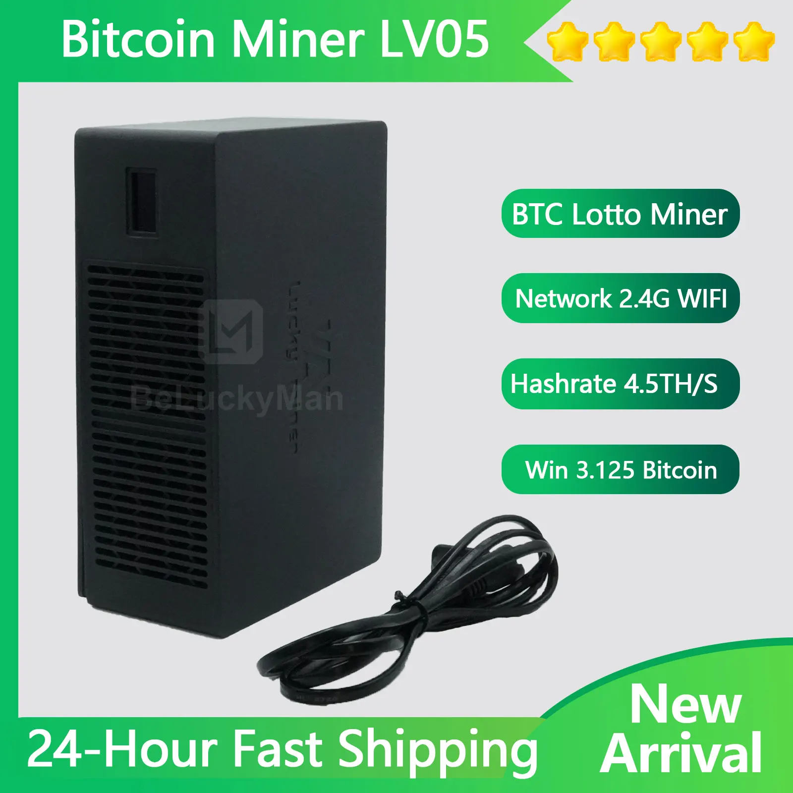 New product Lottery Miner LV08 2.4GHz/WiFi 4.5TH/S BM1366 SHA256 Lucky SOLO Btc Asic Mining Crypto miner