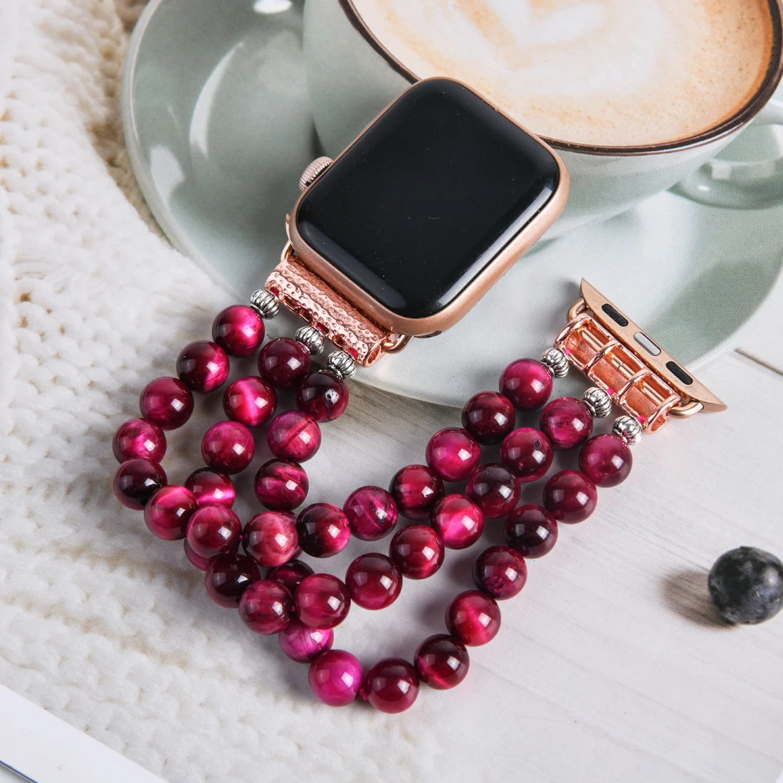 Strap for Apple Watch Band 42mm 44mm 40mm 38mm 41mm 45mm Colorful Comfortable Handmade Natural Stone Beads Strap for Iwatch