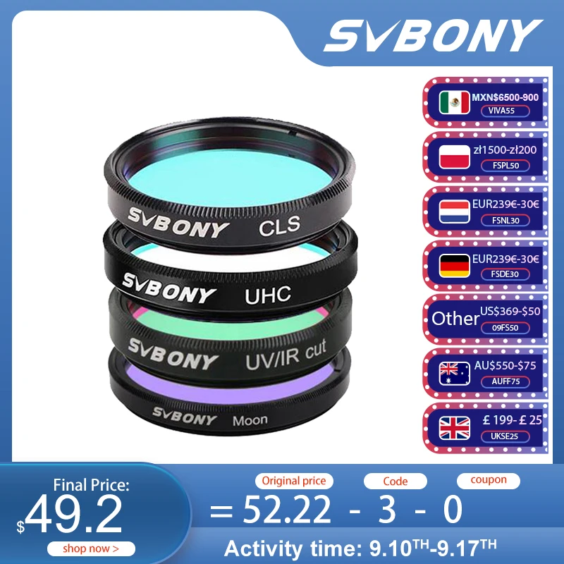 SVBONY Teleskopfilter 1,25'' UHC+CLS+Mond+UV/IR-Schnittfilter-Set für die visuelle astronomische Fotografie Deep Sky