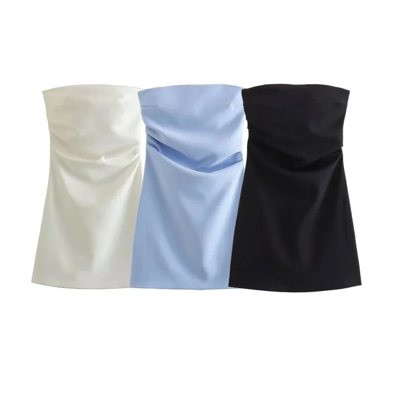 HXAO – Mini robe de soirée élégante pour femmes, sans manches, dos nu, une pièce, blanc, bleu, noir, automne 2024