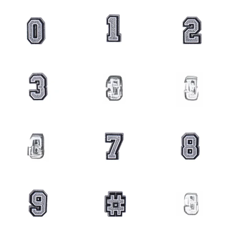 Breloques de chaussures avec chiffres pour Crocs, accessoires de décoration, épingles argentées, sabots pour garçons et filles, breloques pour femmes et enfants, accessoires de chaussures en jean