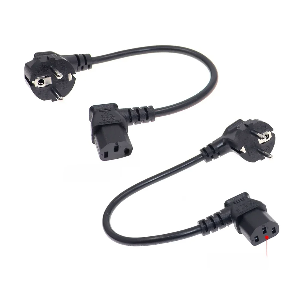 Câble d'alimentation européen à 2 broches mâle vers IEC 3 broches femelle, Schuko vers IEC C13, coudé à 90 degrés, adaptateur ue, câble d'extension