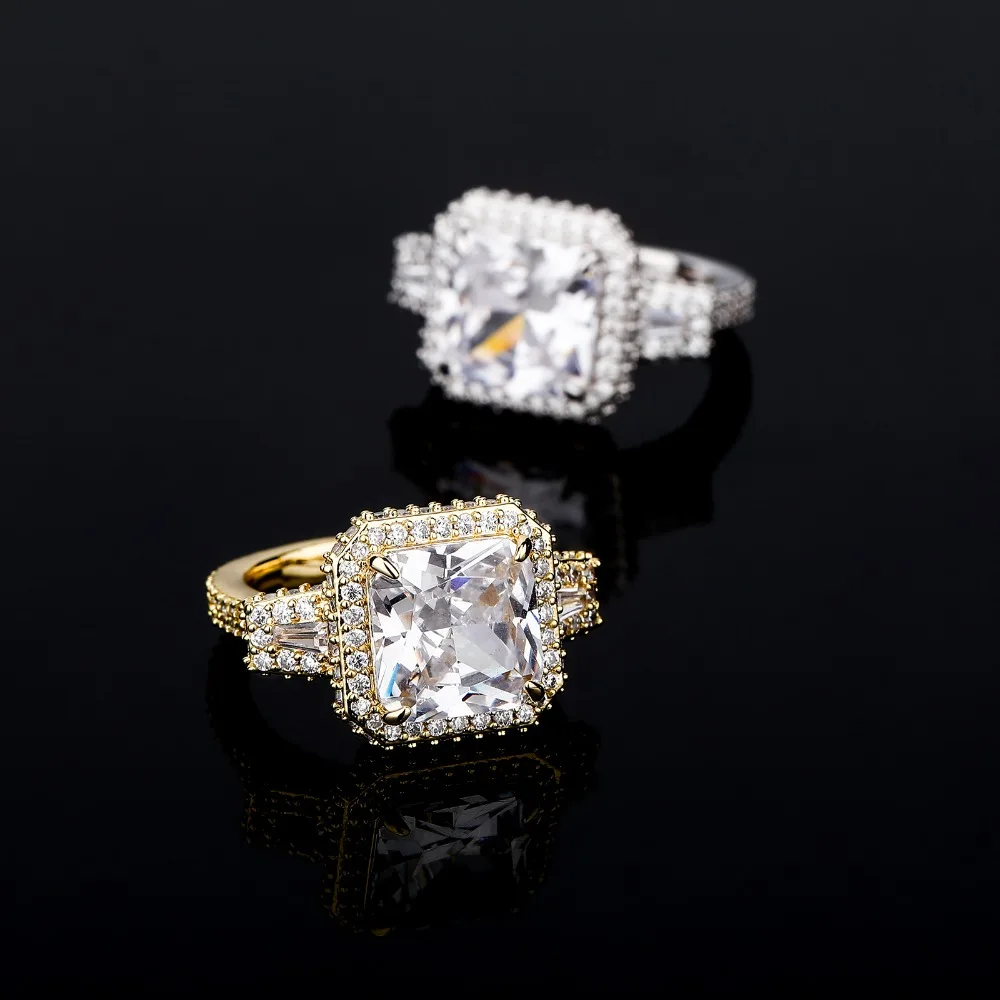 

Luxury Trendy Jewelry Ring Brass Gold Silver Plated Iced Out Micro Pave High Quality Cubic Zircon Charm Ring for Man Women Gifts
