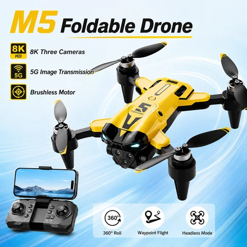 ZNLYRION 8K RC Drone Brushless M5 Three Cameras Optical Flow Hover Foldable FPV RC Quadcopter Obstacle Avoidance Drone Toy