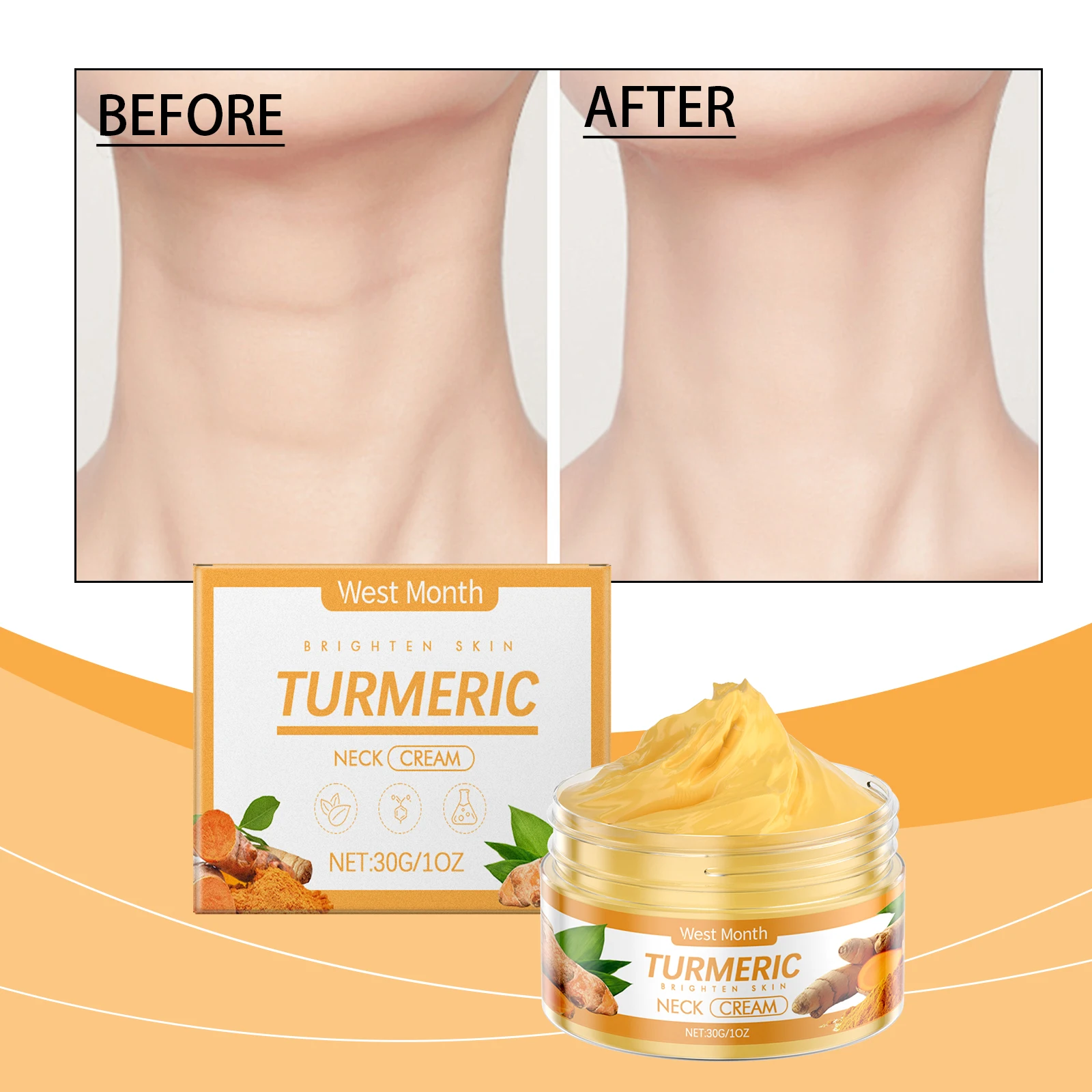 WEST MONTH Turmeric Neck Cream,Face Moisturiser,Turmeric Anti Aging Cream,Moisturiser Face Women with Vitamin C for Firming 30g