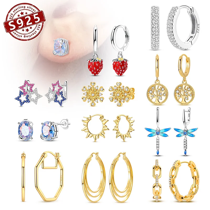 

Серьги из стерлингового серебра 925 пробы, двойной стремя, дерево жизни, клубника, звезды, серьги для женщин, вечерние, свадебные, модные ювелирные изделия, подарок